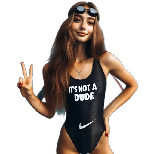 dress, cartoon, woman, black, swimsuit, peace, sign, not transparent PNG cut-out