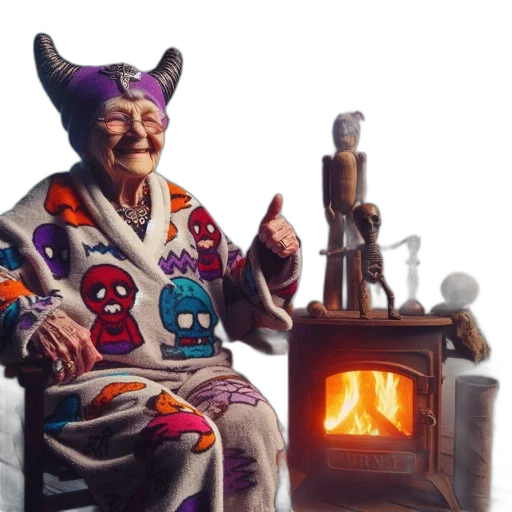 mask, furniture, staff, jacket, concept art, fire, elderly, woman transparent PNG cut-out