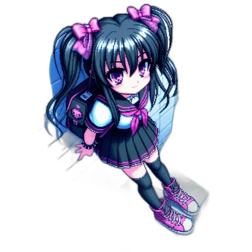 weapon, robot, staff, dress, anime, pixel art, vaporwave, cartoon transparent PNG cut-out