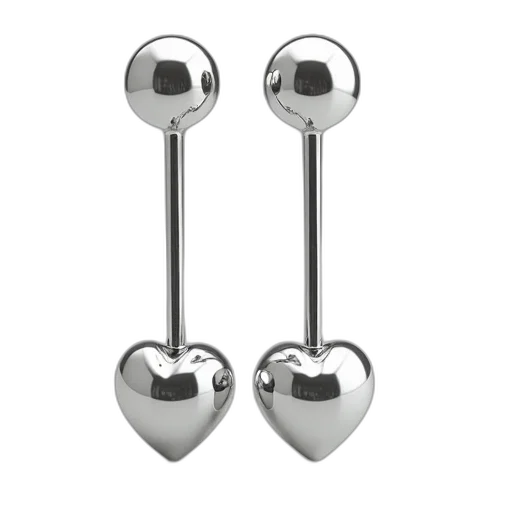jewelry, pair, silver, heart-shaped, barbell, earrings, ball, each transparent PNG cut-out