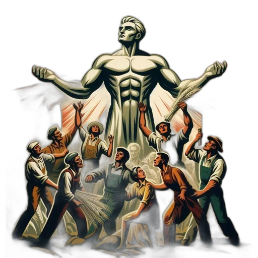 comic book art, concept art, iconic, poster, shows, muscular, statue, amidst transparent PNG cut-out