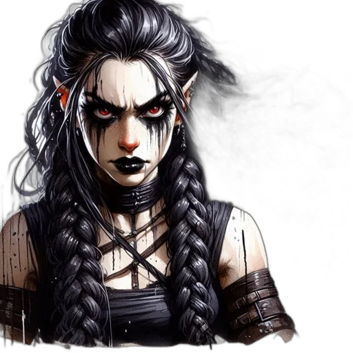 fantasy art, comic book art, concept art, pixel art, dark, intense, elf-like, character transparent PNG cut-out