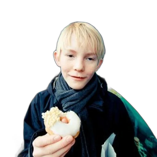 food, jacket, face, creature, photorealistic, young, boy, holds transparent PNG cut-out