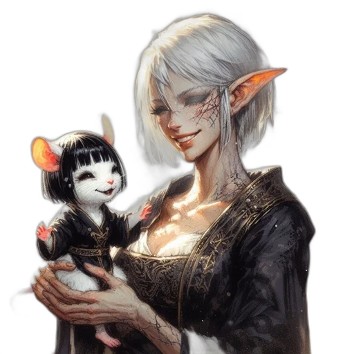 fantasy art, concept art, watercolor, pixel art, dark, monochrome, golden, female transparent PNG cut-out