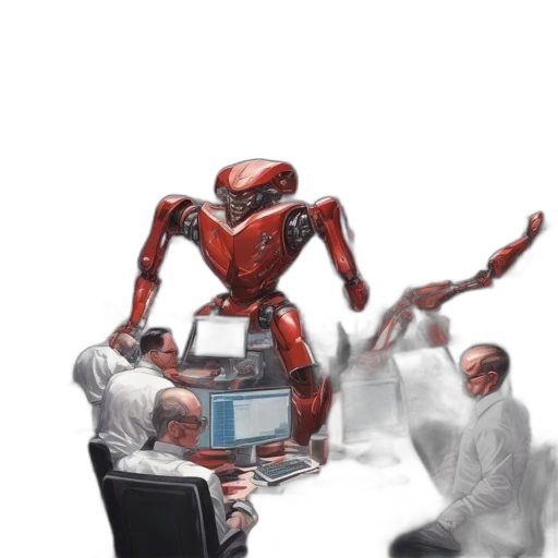 robot, creature, concept art, 3d render, cyberpunk, pixel art, fire, red transparent PNG cut-out