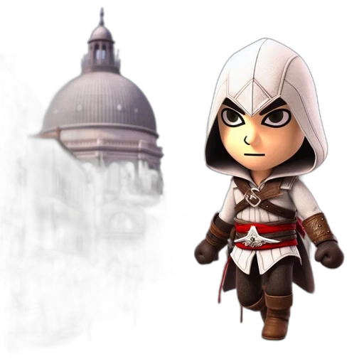 concept art, fantasy art, 3d render, pixel art, figure, white, hooded, cloak transparent PNG cut-out