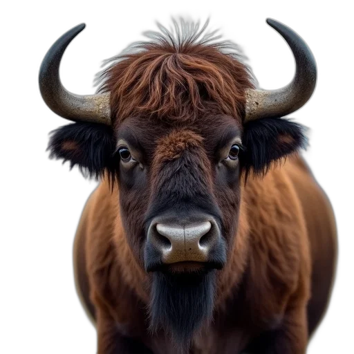animal, face, crown, creature, photorealistic, close-up, image, bison transparent PNG cut-out