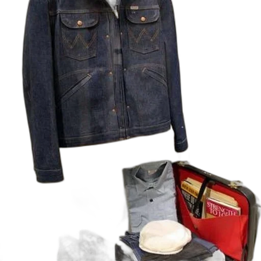 jacket, monochrome, blue, dark, denim, hanging, wall, above transparent PNG cut-out