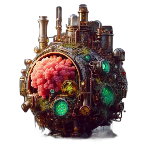 robot, crown, weapon, concept art, 3d render, cyberpunk, fantasy art, elaborate transparent PNG cut-out