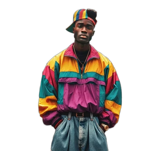 jacket, hat, face, staff, photorealistic, concept art, colorful, neon transparent PNG cut-out