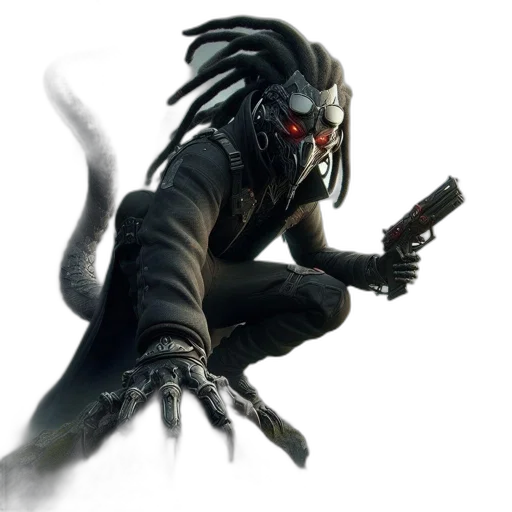 creature, weapon, concept art, cyberpunk, fantasy art, comic book art, individual, dreadlocks transparent PNG cut-out
