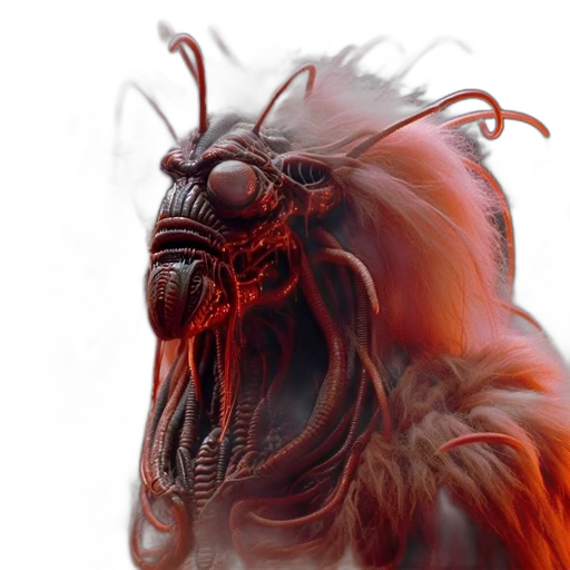 creature, hair, mask, dragon, concept art, 3d render, photorealistic, fantasy art transparent PNG cut-out