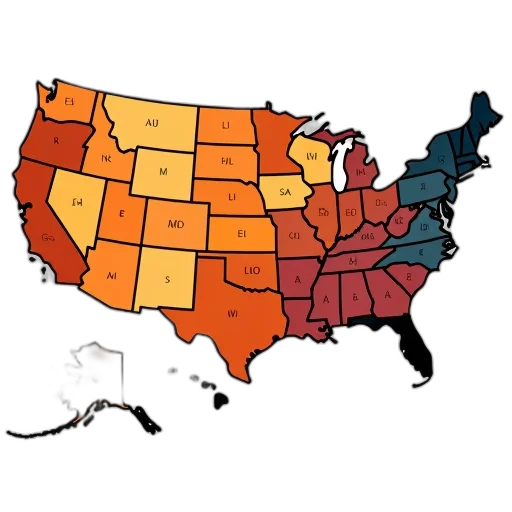 red, colorful, detailed, map, united, states, each, state transparent PNG cut-out