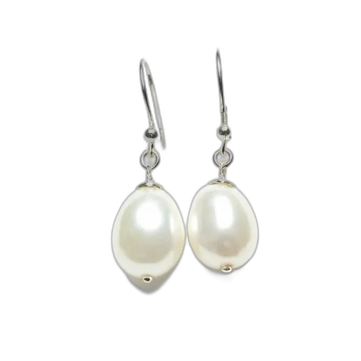 jewelry, pair, white, pearl, earrings, silver, hook, displayed transparent PNG cut-out