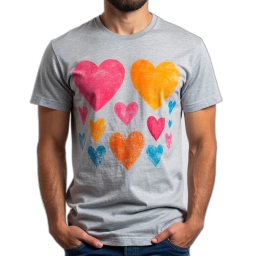 3d render, colorful, neon, grey, t-shirt, abstract, heart, design transparent PNG cut-out
