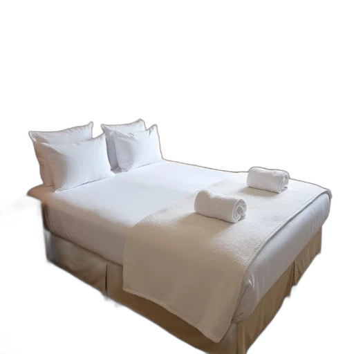 furniture, 3d render, photorealistic, earth tones, neatly, made, bed, white transparent PNG cut-out