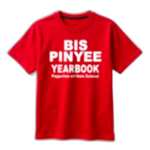 red, t-shirt, text, bis, pinyee, yearbook, shirt, displayed transparent PNG cut-out