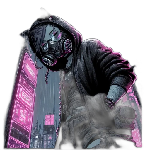 mask, jacket, creature, robot, cyberpunk, concept art, comic book art, fantasy art transparent PNG cut-out
