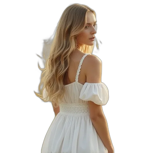 dress, hair, crown, jewelry, young, woman, long, white transparent PNG cut-out