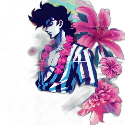 flower, creature, jacket, crown, vaporwave, watercolor, anime, cartoon transparent PNG cut-out