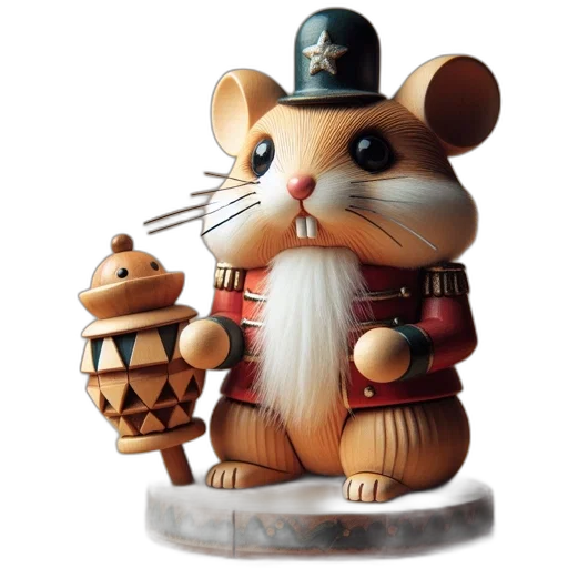 3d render, concept art, photorealistic, wooden, figurine, festively-attired, mouse, complete transparent PNG cut-out