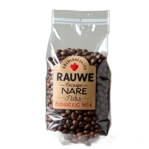 food, bag, coffee, beans, label, reads, rauwe, cacao transparent PNG cut-out