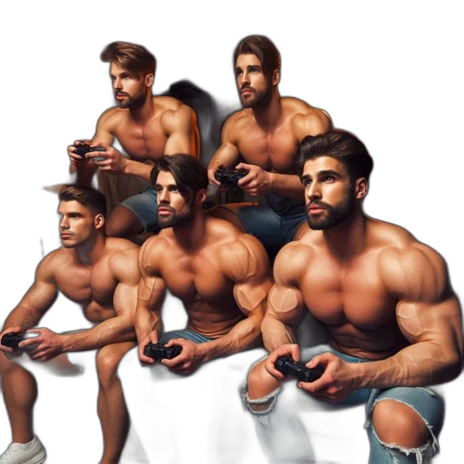 concept art, fantasy art, 3d render, photorealistic, five, muscular, men, shirtless transparent PNG cut-out
