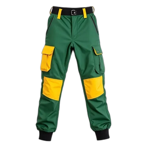 jacket, green, pair, yellow, cargo, pants, multiple, pockets transparent PNG cut-out