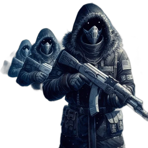 jacket, mask, weapon, staff, concept art, fantasy art, cyberpunk, pixel art transparent PNG cut-out