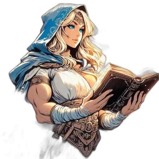 sword, staff, fantasy art, comic book art, concept art, pixel art, blue, woman transparent PNG cut-out