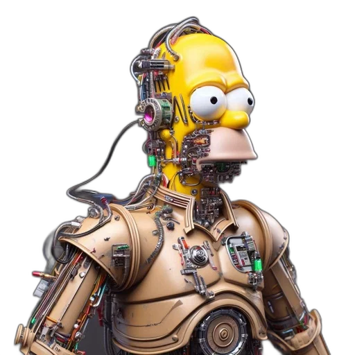 robot, staff, animal, cyberpunk, concept art, 3d render, cartoon, innovative transparent PNG cut-out