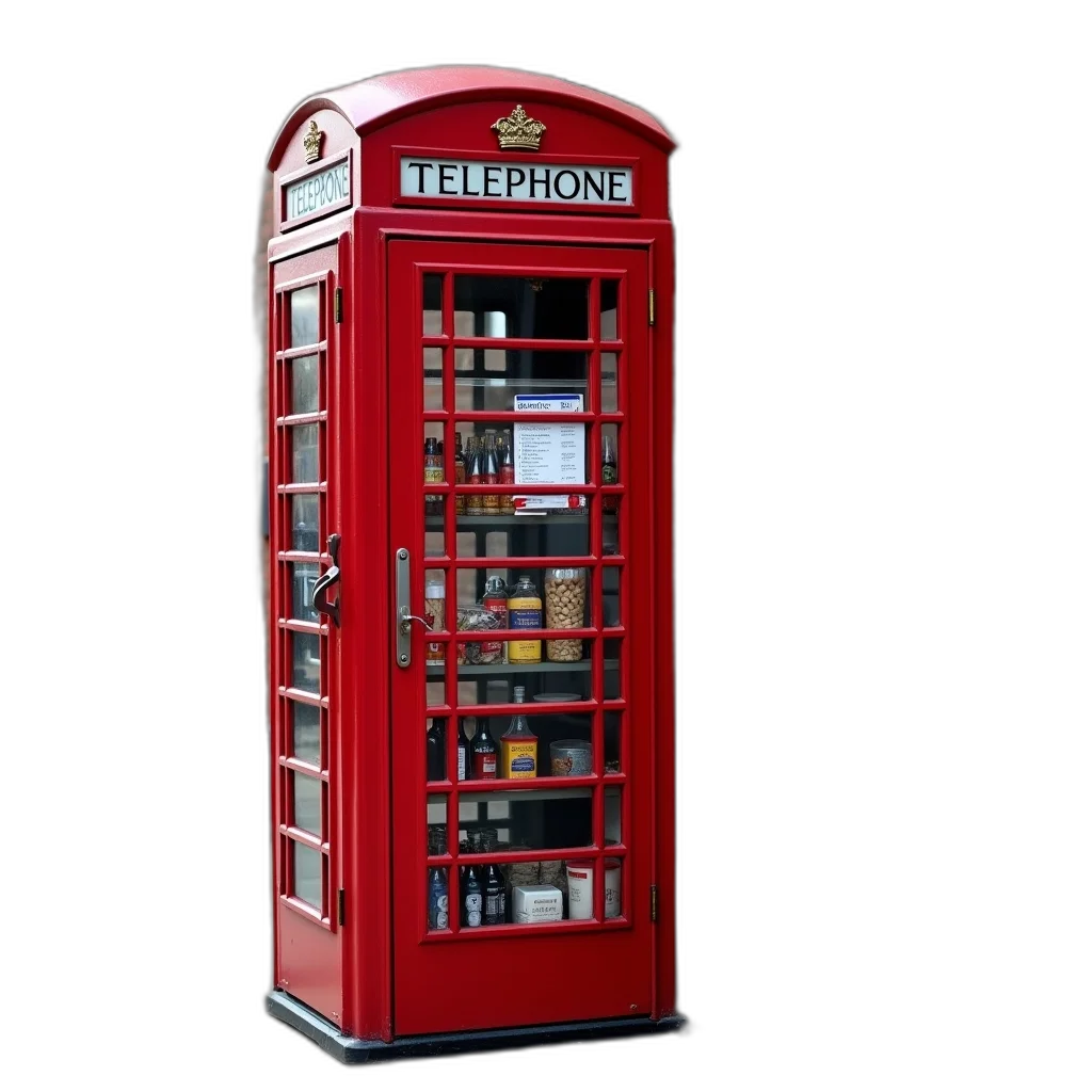3d render, photorealistic, concept art, pixel art, red, british, telephone, box transparent PNG cut-out