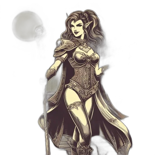 dress, fantasy art, concept art, comic book art, watercolor, monochrome, golden, dark transparent PNG cut-out