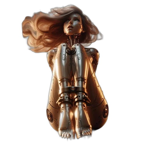 jewelry, hair, dress, 3d render, concept art, golden, female, cyborg transparent PNG cut-out