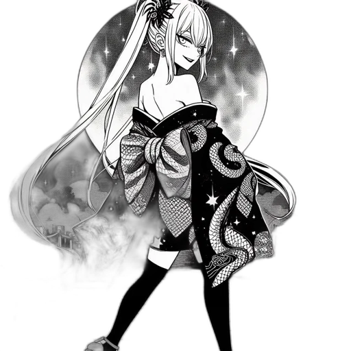 dress, sword, staff, dragon, fantasy art, anime, concept art, comic book art transparent PNG cut-out