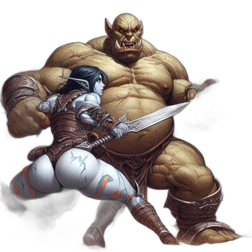 sword, weapon, concept art, fantasy art, comic book art, orc, warrior, clashes transparent PNG cut-out