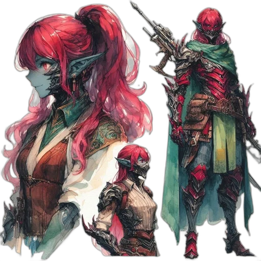 concept art, fantasy art, comic book art, watercolor, red, colorful, dark, pastel transparent PNG cut-out
