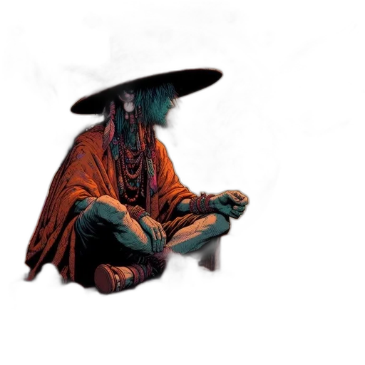 mask, staff, creature, hat, concept art, fantasy art, comic book art, pixel art transparent PNG cut-out