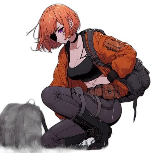 jacket, weapon, creature, robot, cyberpunk, concept art, anime, watercolor transparent PNG cut-out