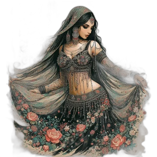 dress, jewelry, crown, mask, fantasy art, concept art, oil painting, watercolor transparent PNG cut-out