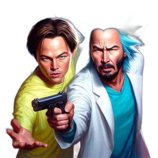 weapon, concept art, comic book art, pixel art, photorealistic, two, men, confront transparent PNG cut-out