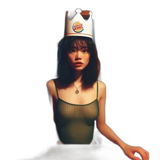 bottle, hat, dress, crown, photorealistic, concept art, 3d render, vaporwave transparent PNG cut-out