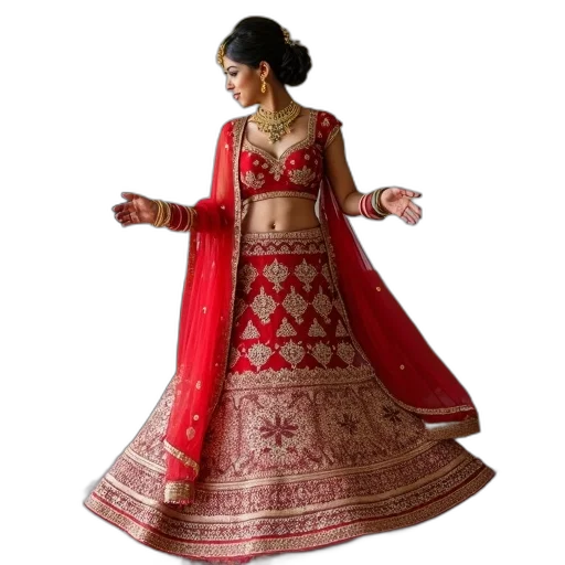 jewelry, dress, photorealistic, 3d render, red, woman, gold, traditional transparent PNG cut-out