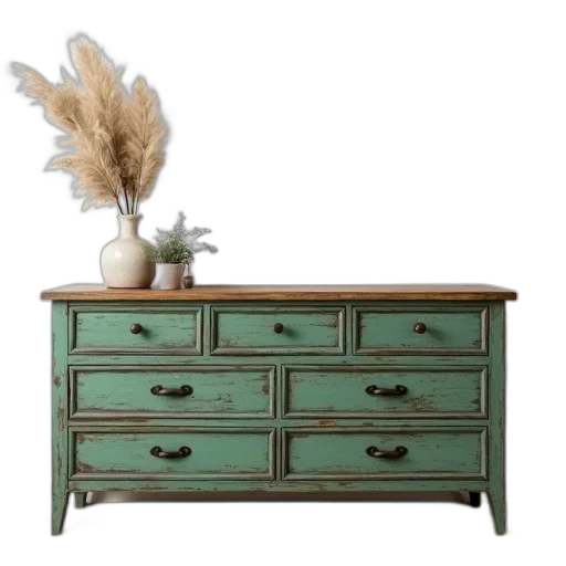 furniture, green, earth tones, rustic, wooden, dresser, weathered, paint transparent PNG cut-out