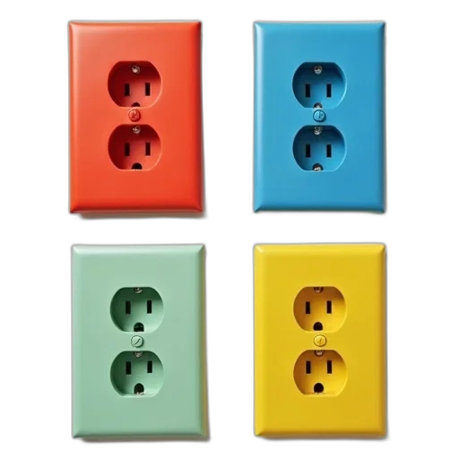 colorful, neon, set, four, electrical, outlet, covers, different transparent PNG cut-out
