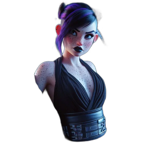 dress, staff, face, jacket, concept art, cyberpunk, 3d render, fantasy art transparent PNG cut-out