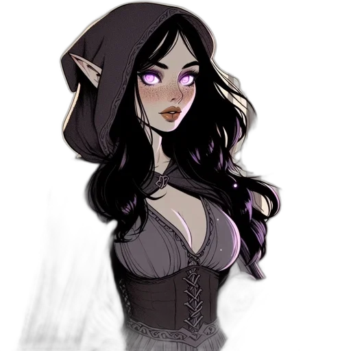 dress, staff, fantasy art, concept art, pixel art, comic book art, dark, monochrome transparent PNG cut-out