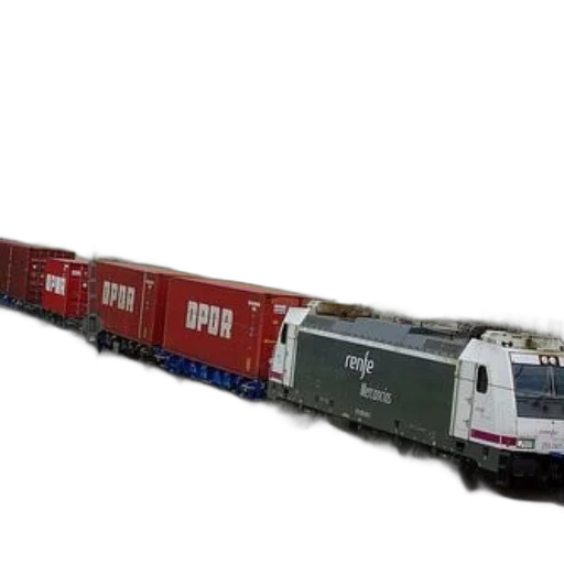 3d render, photorealistic, concept art, train, red, containers, green, locomotive transparent PNG cut-out