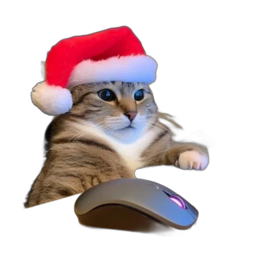 hat, staff, animal, 3d render, photorealistic, cat, wearing, santa transparent PNG cut-out