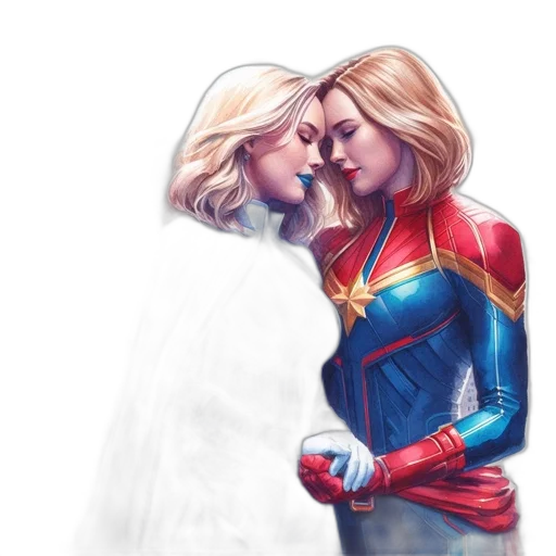 comic book art, concept art, watercolor, fantasy art, two, female, superheroes, different transparent PNG cut-out
